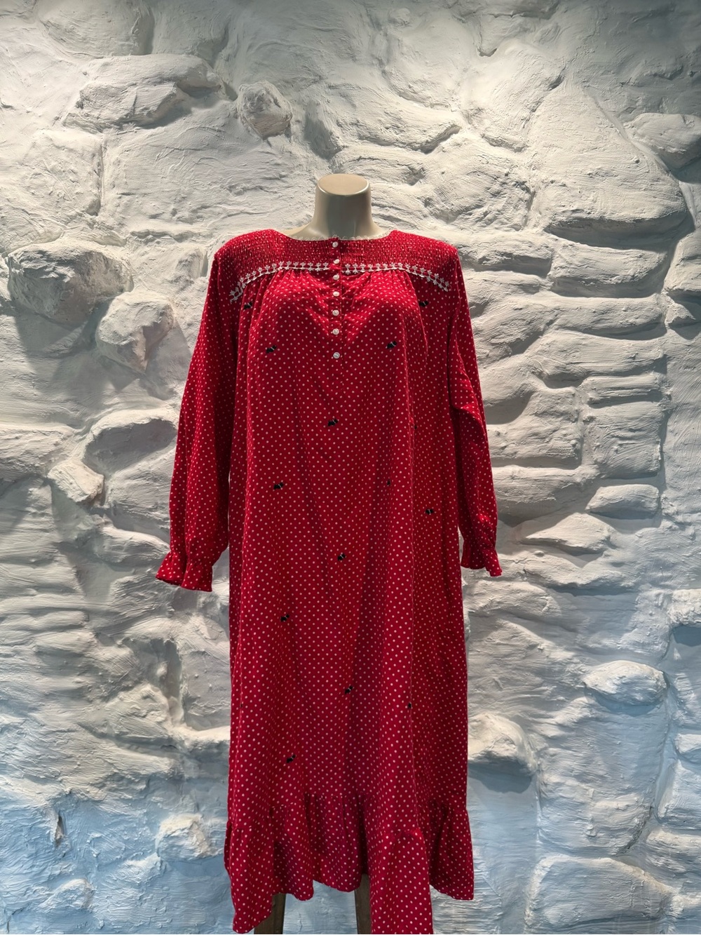 Laura Scott Red Polka Dot Scottie Dog Long Sleeve Robe Nightgown House Dress 2X